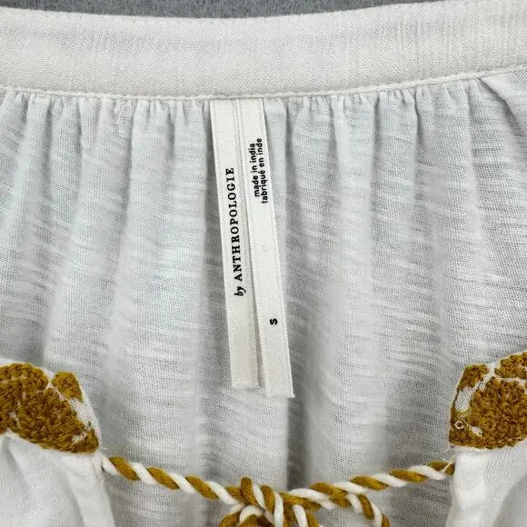 By Anthropologie Aja White Knit Golden Yellow Embroidered Long Sleeve Boho Top - Picture 13 of 15